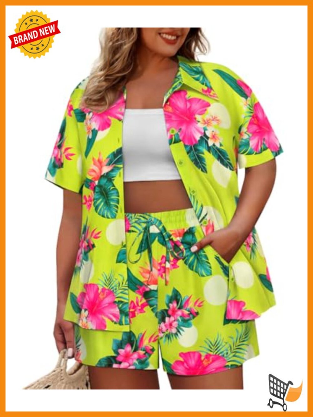 Plus Size 2 Piece Short Sleeve Top and Shorts Set Vacation Tracksuit Outfit